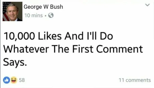 10,000 Likes and I'll Do Whatever the First Comment Says meme card