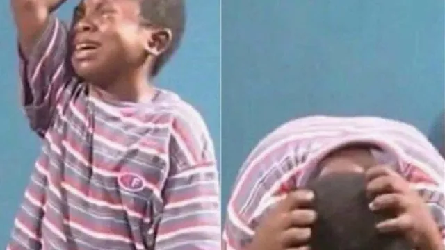 African Kid Crying With A Knife meme card