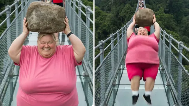 AI Lady With Rock Breaking Glass Bridge meme card
