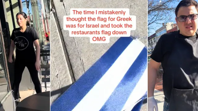 Ambamelia Tears Down Greek Flags Thinking They're Israeli Flags meme card
