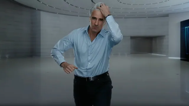 Apple Guy Running (Craig Federighi) meme card
