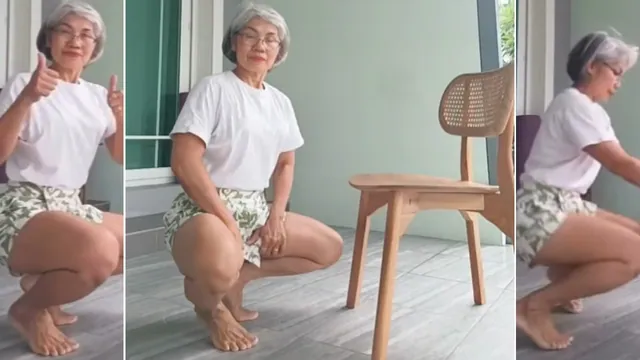 Athletic Grandmother Showing Off Good Knees / ChulaChumkong "Good Knees" Challenge meme card