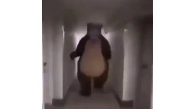 Bear Chasing Person Down Hall meme card