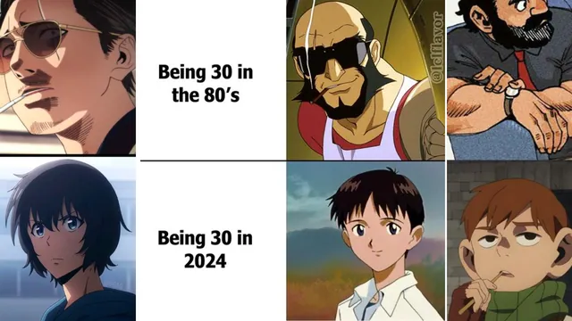 Carte meme Being 30 in the ’80s vs. Being 30 in 2024