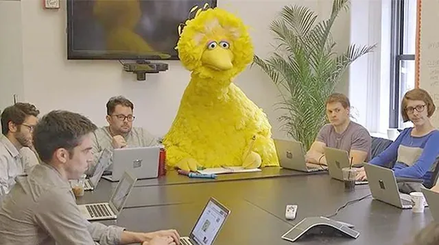 Big Bird In Meeting meme card