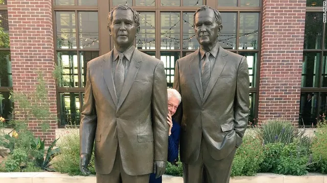 Bill Clinton Between Two Bushes Photograph meme card