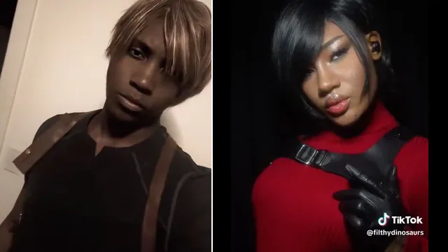 Black Leon Kennedy and Ada Wong Cosplays meme card