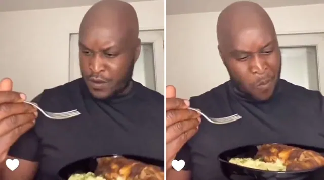 Black Man Looking At His Fork meme card