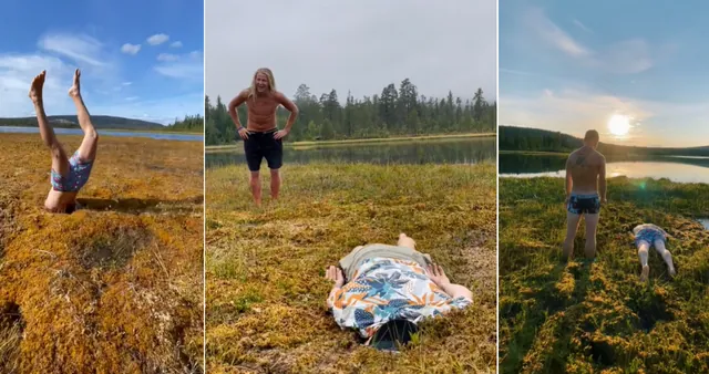 Boys Faceplanting In a Bog / David Rolandsen Berg Swamp Man Videos meme card