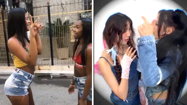 Brazilian Girls Dancing To Different Songs / Duelo Da Amante vs Fiel meme card