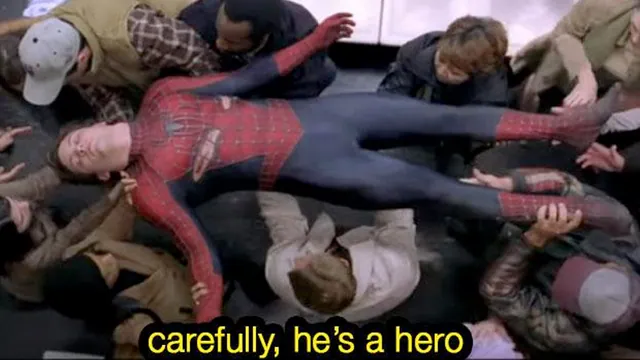 Carefully He's a Hero meme card
