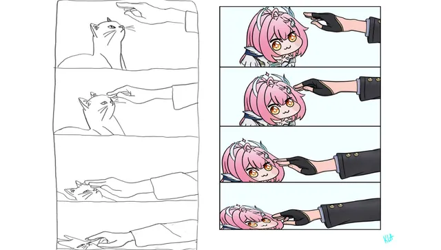 Cat Avoiding Head Pat meme card