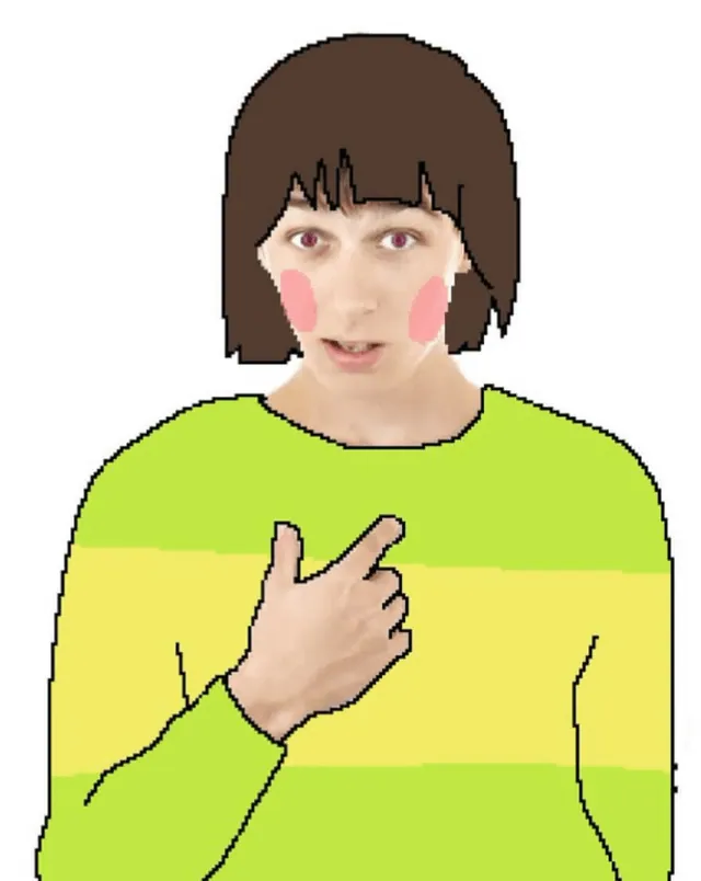 Carte meme Chara pointing at themself