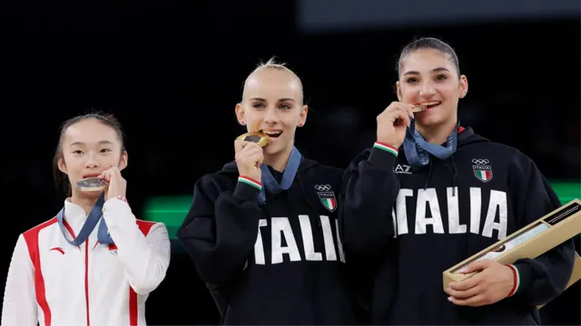 Chinese Gymnast Zhou Yaqin Biting Medal meme card