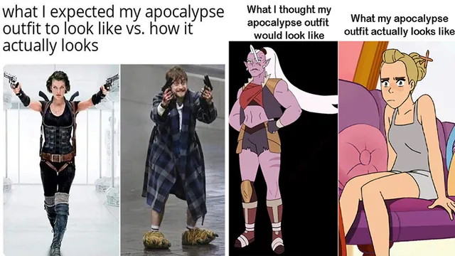 Coronavirus Apocalypse Outfits Expectations vs. Reality meme card