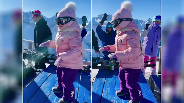 Carte meme Dancing Ski Baby in the Mountains