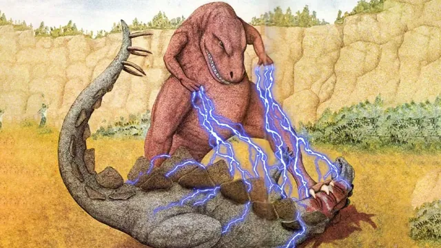 Carte meme Dinosaure électrocutant un Stégosaure