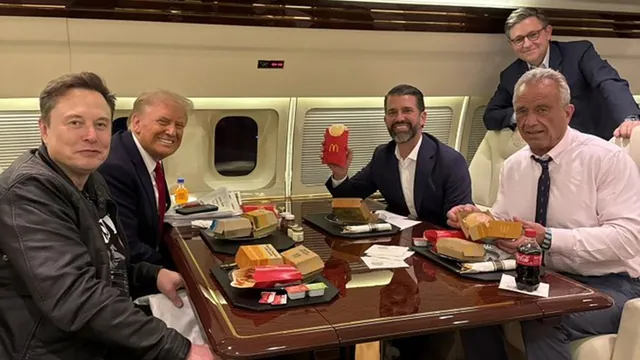 Donald Trump, Elon Musk, Don Jr. and RFK Jr. Eating McDonald's meme card