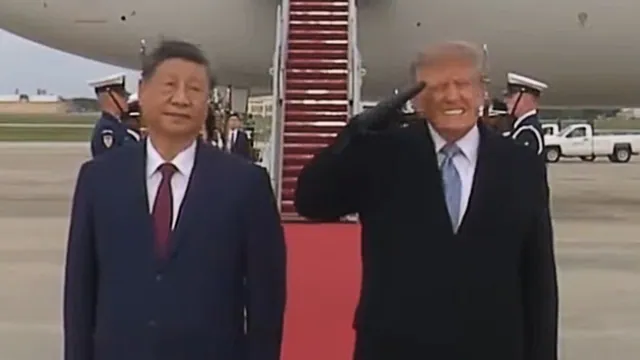 Donald Trump Flinches Beside Xi Jinping meme card