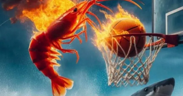 Dope Flaming Shrimp Dunking Over Some Sharks meme card