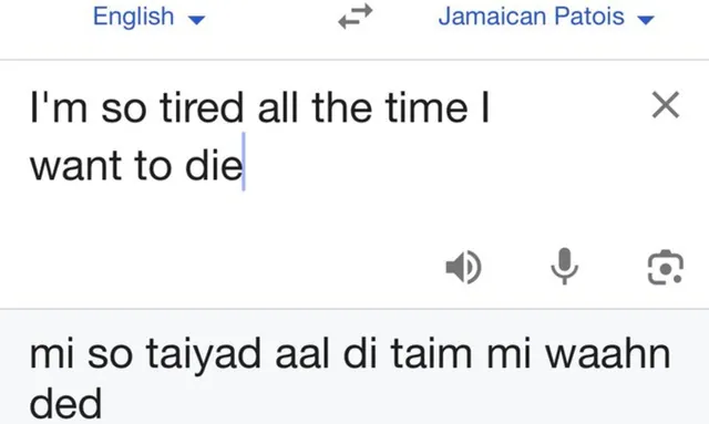 English to Jamaican Patois Google Translate meme card