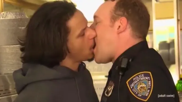 Eric Andre Kissing Police Officer meme card