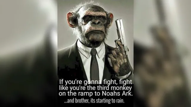 Fight Like You're the Third Monkey on The Ramp to Noah's Ark, and Brother It's Startin' to Rain meme card