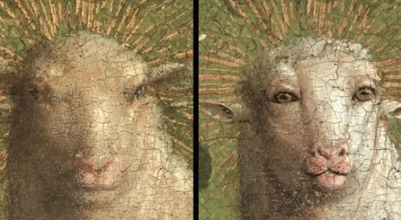 Ghent Altarpiece Lamb Restoration meme card