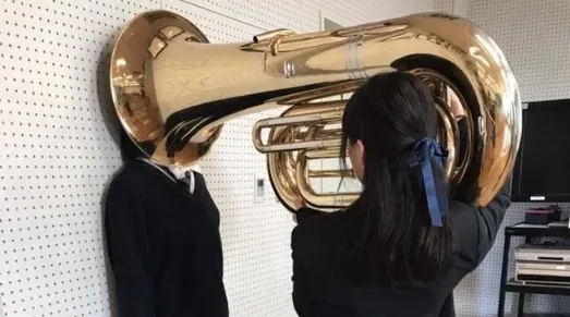Carte meme Girl Putting Tuba On Girl’s Head