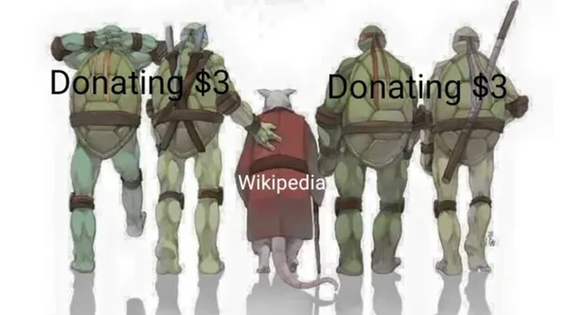 Giving Wikipedia 3 Dollars meme card