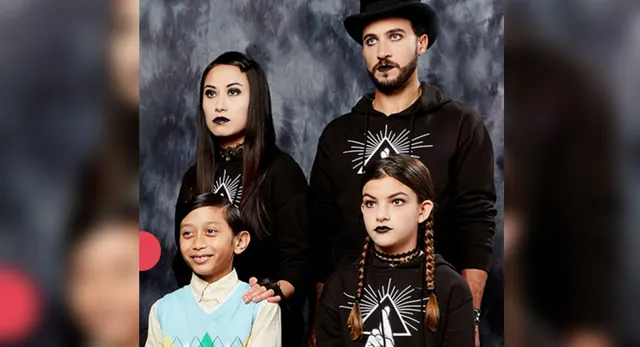 Goth Family Portrait With Non-Goth Son meme card