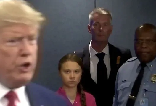 Greta Thunberg Stares at Donald Trump meme card
