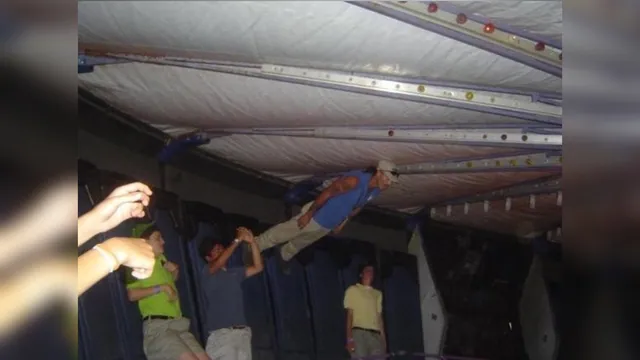 He Leaned Back Too Far and Rippen Through That Canvas Ceiling meme card