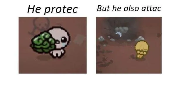 He Protec but He Also Attac meme card
