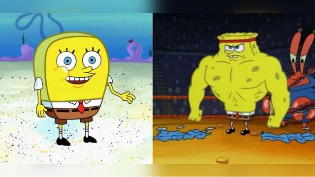 Increasingly Buff SpongeBob meme card