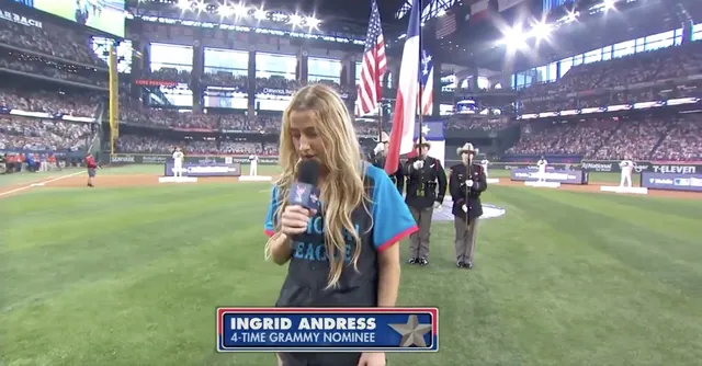 Ingrid Andress' Home Run Derby National Anthem meme card