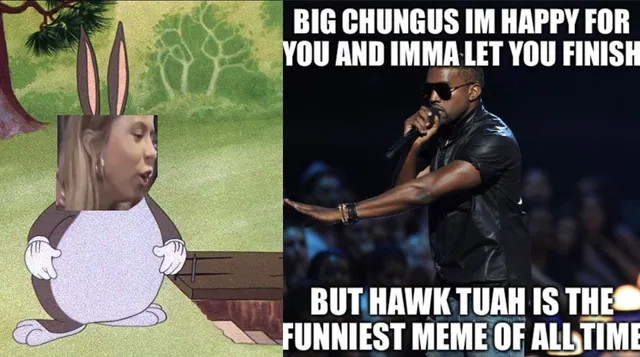 Ironic Hawk Tuah Memes meme card