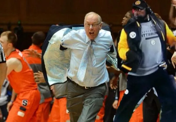 Jim Boeheim's Jacket Removal meme card