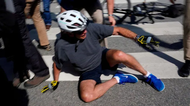 Joe Biden Falls Off Bike meme card