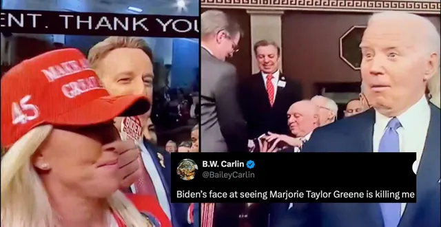 Joe Biden Reacting To Marjorie Taylor Greene At The State Of The Union meme card