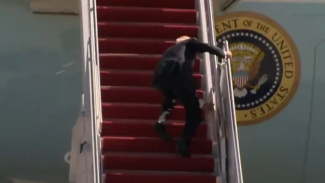 Joe Biden Tripping on Boarding Stairs meme card