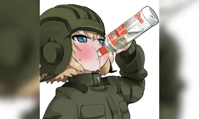 Katyusha Drinking Vodka meme card