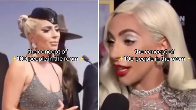 Lady Gaga Saying "100 People In a Room" meme card
