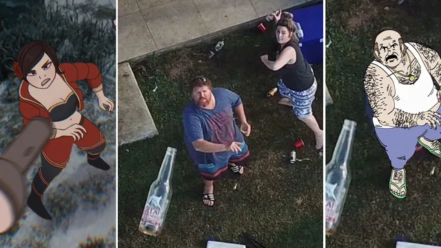 Man Throwing Bottle at Drone meme card