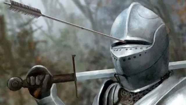 Medieval Knight with Arrow In Eye Slot meme card
