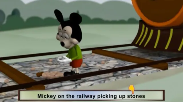 Mickey On The Railway Picking Up Stones meme card