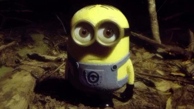 Minion Staring in the Forest meme card