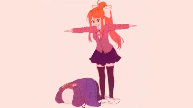 Monika T-Posing Over Sans meme card
