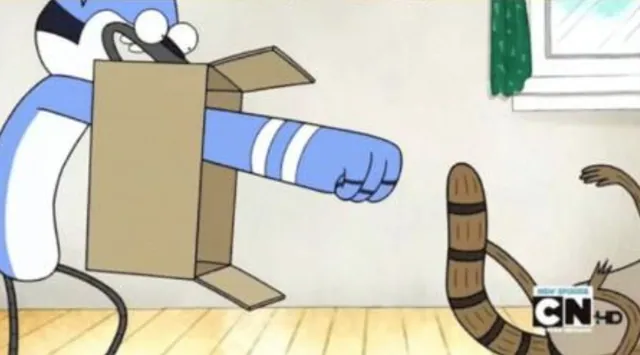 Carte meme Mordecai Punches Rigby Through a Box