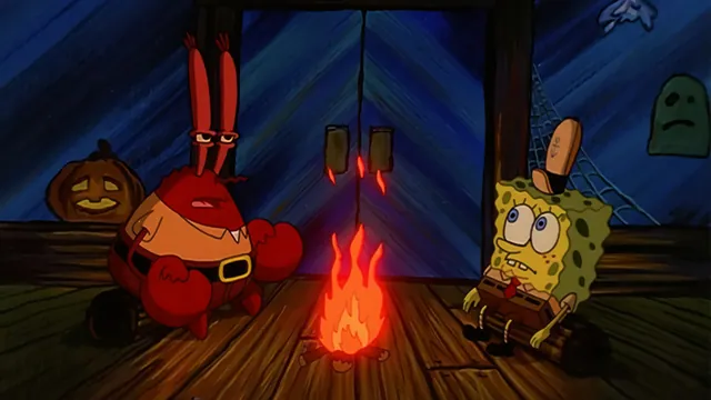 Carte meme Mr. Krabs Telling Story to SpongeBob by a Campfire
